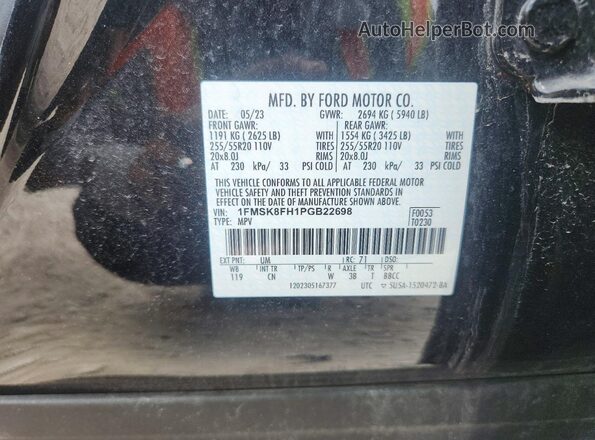1FMSK8FH1PGB22698 2023 FORD EXPLORER Черный Панорамный вид салона 360°