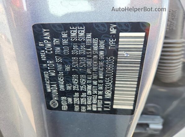 KM8K33A55JU086035 2018 HYUNDAI KONA Silver 360 interior view