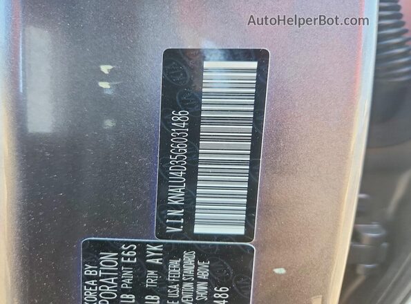KNALU4D35G6031486 2016 KIA K900 Brown VIN კოდის სტიკერის ხედი