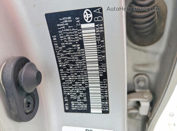5YFBURHE3KP896868 2019 TOYOTA COROLLA Серебряный Вид наклейки с VIN-кодом