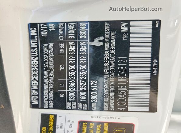 4JGDA5JB1JB048121 2018 MERCEDES-BENZ GLE White Widok wnętrza 360 stopni