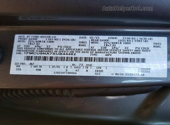 1FMCU9NA7SUB44482 2025 FORD ESCAPE Gray VIN կոդի պիտակի տեսք