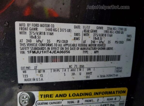 1FMJU1HT4JEA06056 2018 FORD EXPEDITION Gray სალონის 360-გრადუსიანი ხედი