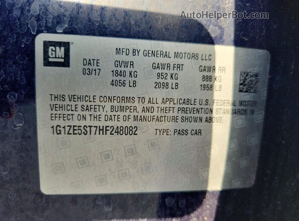 1G1ZE5ST7HF248082 2017 CHEVROLET MALIBU Синий Вид наклейки с VIN-кодом