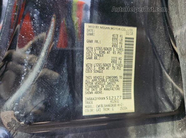 1N6BA1F4XKN512177 2019 NISSAN TITAN Black Vista de la etiqueta del VIN