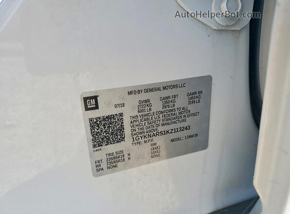 1GYKNARS1KZ113243 2019 CADILLAC XT5 White Սալոնի 360 աստիճան տեսք