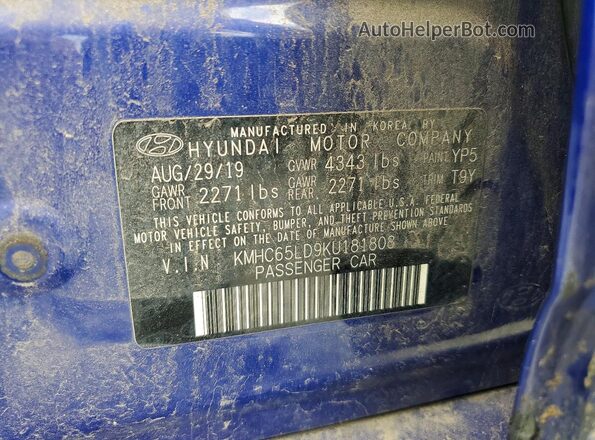 KMHC65LD9KU181808 2019 HYUNDAI IONIQ Blue Вид наклейки з VIN-кодом
