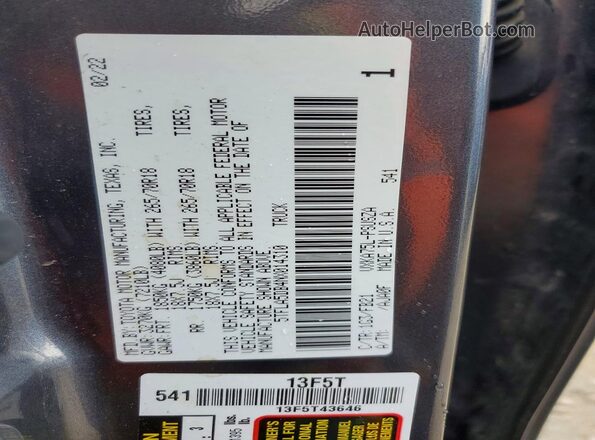 5TFLA5DB4NX014310 2022 TOYOTA TUNDRA Gray VIN კოდის სტიკერის ხედი