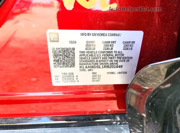 KL4AMDSL1RB201649 2024 BUICK ENCORE Красный Панорамный вид салона 360°