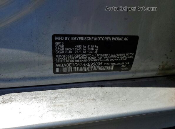 WBA8E1C57HK895095 2017 BMW 3 SERIES Silver Widok naklejki z numerem VIN