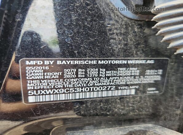 5UXWX9C53H0T00272 2017 BMW X3 Black Widok wnętrza 360 stopni