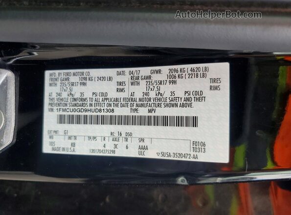 1FMCU0GD9HUD81308 2017 FORD ESCAPE Black Вид наклейки з VIN-кодом