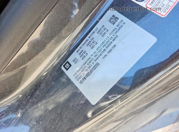 1G1FB1RS5J0122233 2018 CHEVROLET CAMARO Charcoal Vista de la etiqueta del VIN