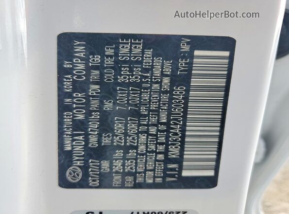 KM8J3CA42JU603486 2018 HYUNDAI TUCSON White Панорамний вид салону 360°
