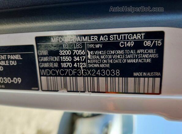WDCYC7DF3GX243038 2016 MERCEDES-BENZ G-CLASS White Սալոնի 360 աստիճան տեսք