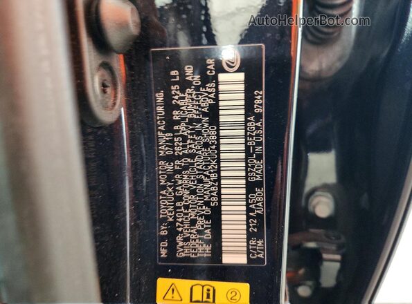 58ABZ1B12KU043880 2019 LEXUS ES Black VIN կոդի պիտակի տեսք