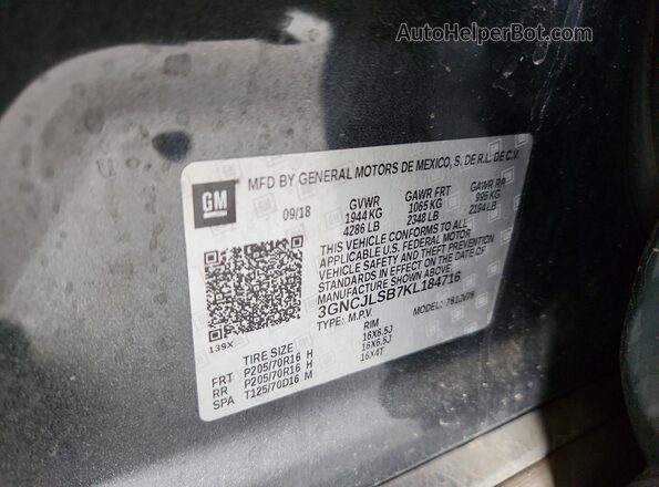 3GNCJLSB7KL184716 2019 CHEVROLET TRAX Charcoal Панорамний вид салону 360°