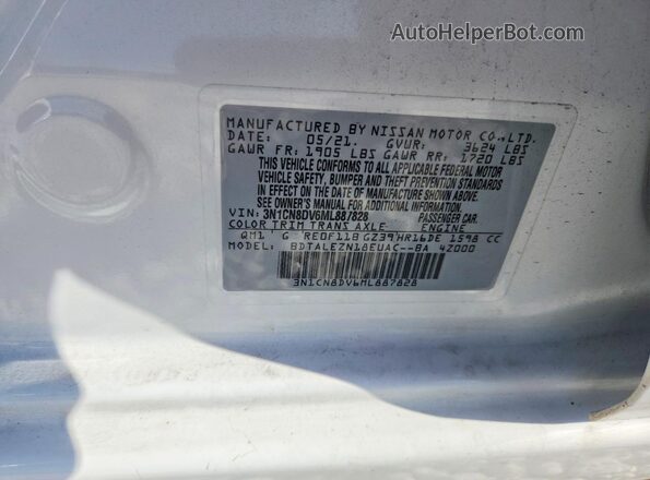 3N1CN8DV6ML887828 2021 NISSAN VERSA Белый Панорамный вид салона 360°