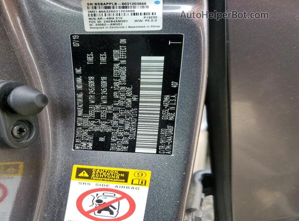 5TDJZRFH1KS713176 2019 TOYOTA HIGHLANDER Gray VIN კოდის სტიკერის ხედი