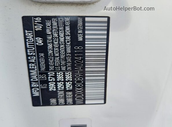 WDDXK8CB9HA024118 2017 MERCEDES-BENZ S White Vista de la etiqueta del VIN