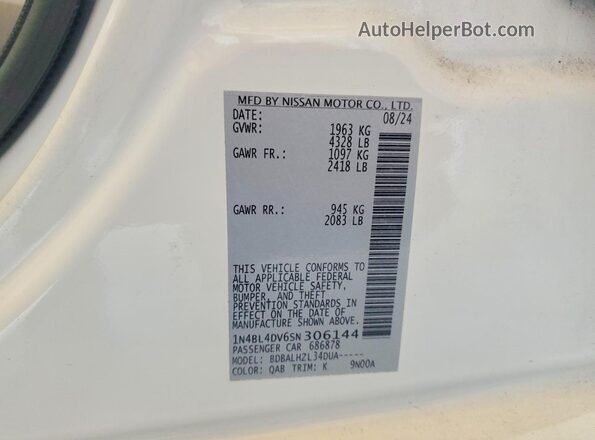 1N4BL4DV6SN306144 2025 NISSAN ALTIMA White Вид наклейки з VIN-кодом