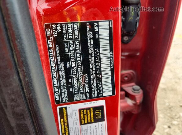 4JGDA5HB0HA894634 2017 MERCEDES-BENZ GLE Red Vista del compartimento del motor