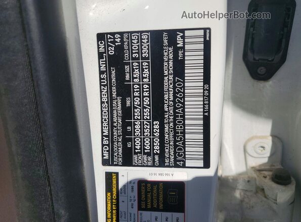 4JGDA5HB0HA926207 2017 MERCEDES-BENZ GLE White VIN sticker view