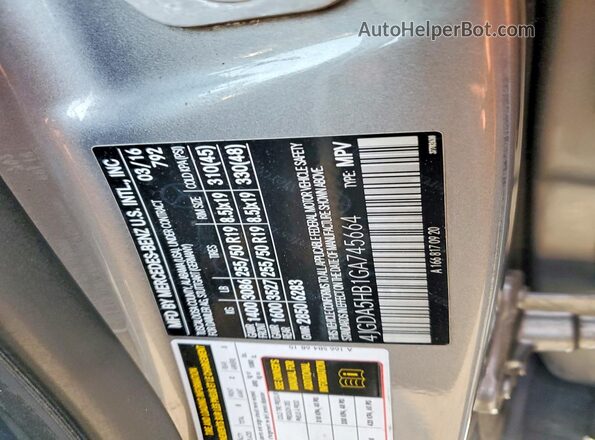 4JGDA5HB1GA745664 2016 MERCEDES-BENZ GLE Серебряный Вид наклейки с VIN-кодом