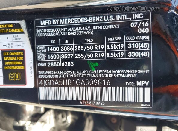 4JGDA5HB1GA809816 2016 MERCEDES-BENZ GLE Черный Вид подкапотного пространства