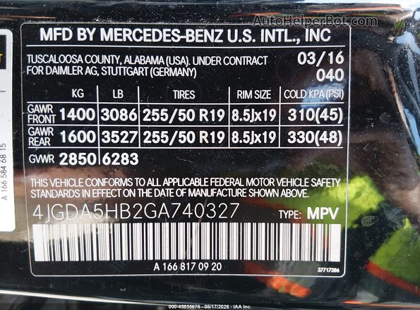 4JGDA5HB2GA740327 2016 MERCEDES-BENZ GLE 350 Black Vista del compartimento del motor