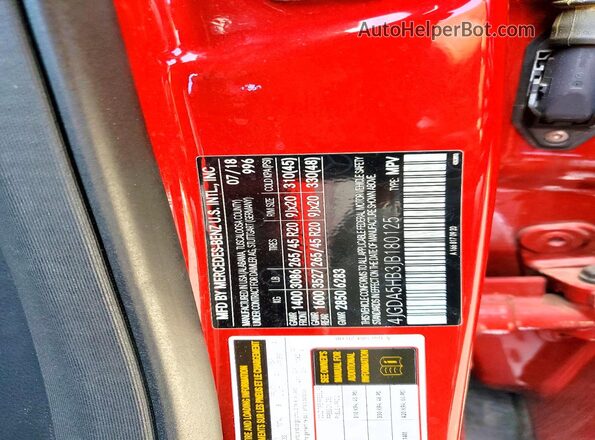 4JGDA5HB3JB180125 2018 MERCEDES-BENZ GLE Red Vista de la etiqueta del VIN