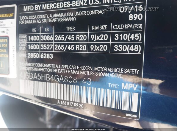 4JGDA5HB4GA808143 2016 MERCEDES-BENZ GLE 350 Dark Blue Вид підкапотного простору