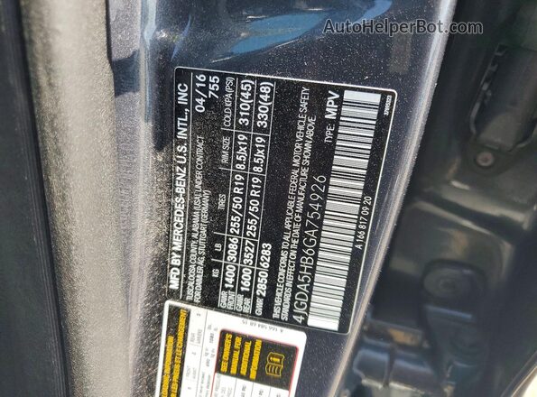 4JGDA5HB6GA754926 2016 MERCEDES-BENZ GLE Black Widok naklejki z numerem VIN