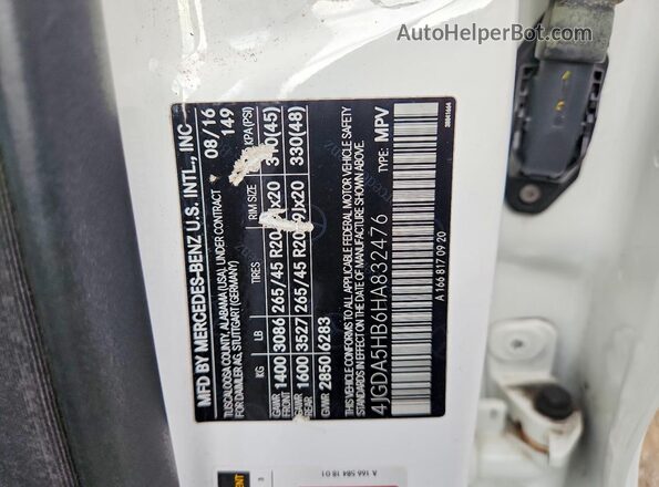 4JGDA5HB6HA832476 2017 MERCEDES-BENZ GLE White VIN կոդի պիտակի տեսք