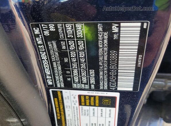 4JGDA5HB6JB003889 2018 MERCEDES-BENZ GLE Синий Вид наклейки с VIN-кодом