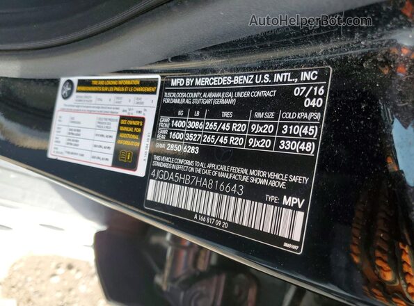 4JGDA5HB7HA816643 2017 MERCEDES-BENZ GLE Black Widok naklejki z numerem VIN