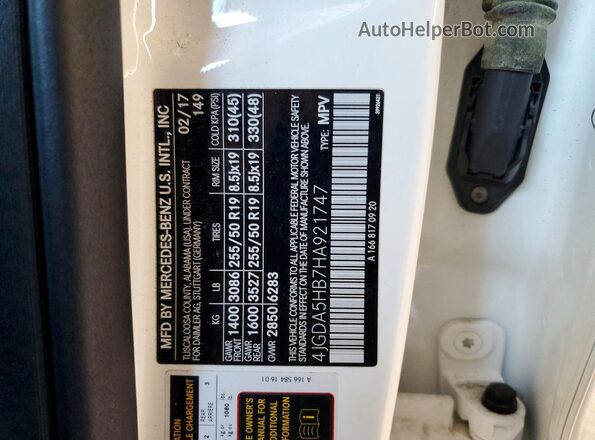 4JGDA5HB7HA921747 2017 MERCEDES-BENZ GLE White Vista interior de 360 grados