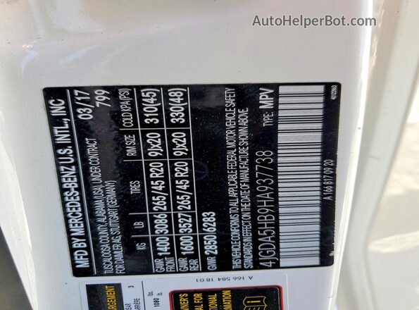 4JGDA5HB9HA937738 2017 MERCEDES-BENZ GLE White Vista del compartimento del motor