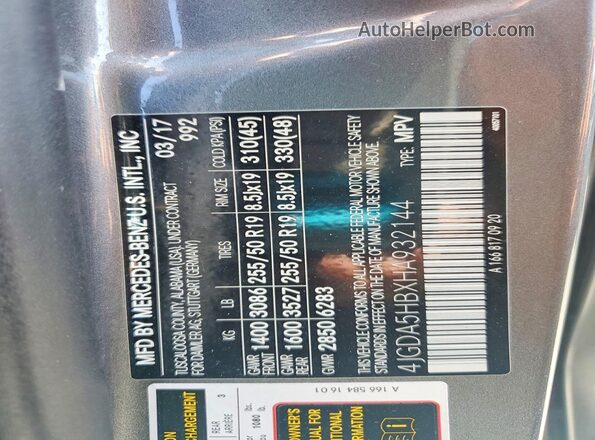 4JGDA5HBXHA932144 2017 MERCEDES-BENZ GLE Gray Widok naklejki z numerem VIN