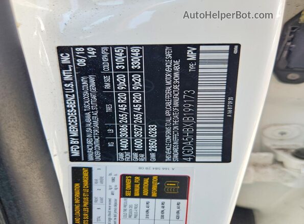 4JGDA5HBXJB199173 2018 MERCEDES-BENZ GLE White VIN կոդի պիտակի տեսք