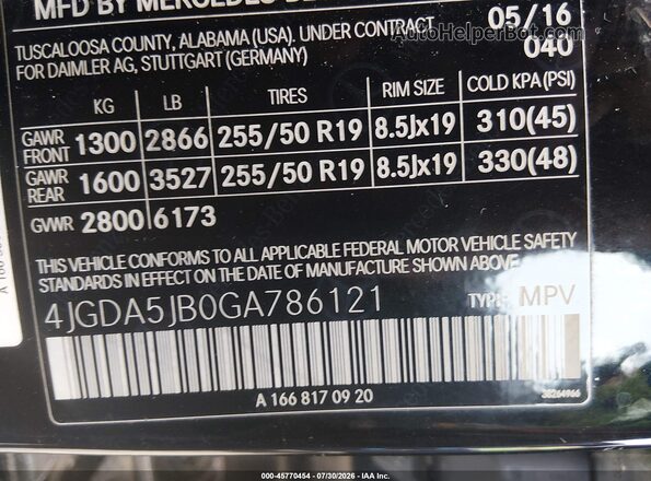 4JGDA5JB0GA786121 2016 MERCEDES-BENZ GLE 350 Black Շարժիչի բաժամունքի տեսք