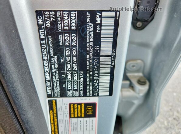 4JGDA5JB0GA791108 2016 MERCEDES-BENZ GLE Silver VIN կոդի պիտակի տեսք