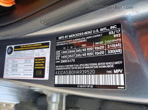 4JGDA5JB0HA939520 2017 MERCEDES-BENZ GLE Gray Vista del compartimento del motor