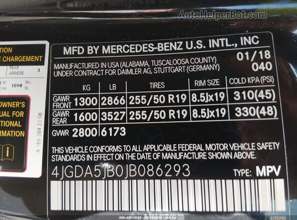 4JGDA5JB0JB086293 2018 MERCEDES-BENZ GLE 350 Black Vista del compartimento del motor