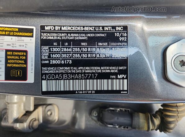 4JGDA5JB3HA857717 2017 MERCEDES-BENZ GLE Gray 