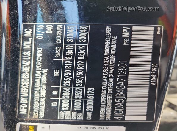 4JGDA5JB4GA712801 2016 MERCEDES-BENZ GLE Black Widok naklejki z numerem VIN