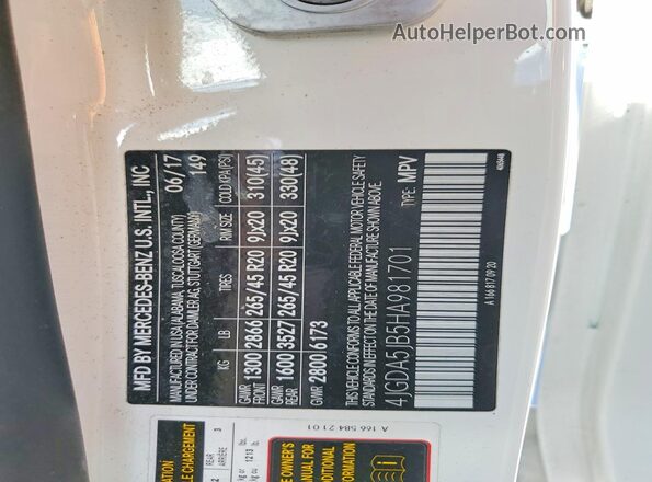 4JGDA5JB5HA981701 2017 MERCEDES-BENZ GLE White ძრავის განყოფილების ხედი