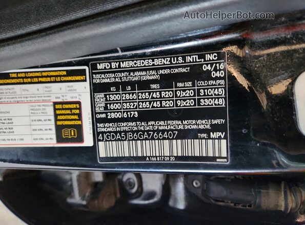 4JGDA5JB6GA766407 2016 MERCEDES-BENZ GLE-CLASS Black Սալոնի 360 աստիճան տեսք