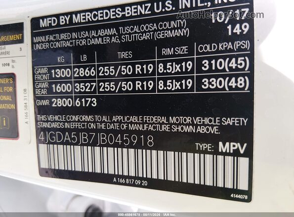 4JGDA5JB7JB045918 2018 MERCEDES-BENZ GLE 350 White ძრავის განყოფილების ხედი