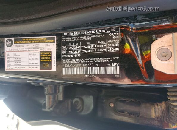 4JGDA5JB8HA837916 2017 MERCEDES-BENZ GLE Black Vista de la etiqueta del VIN